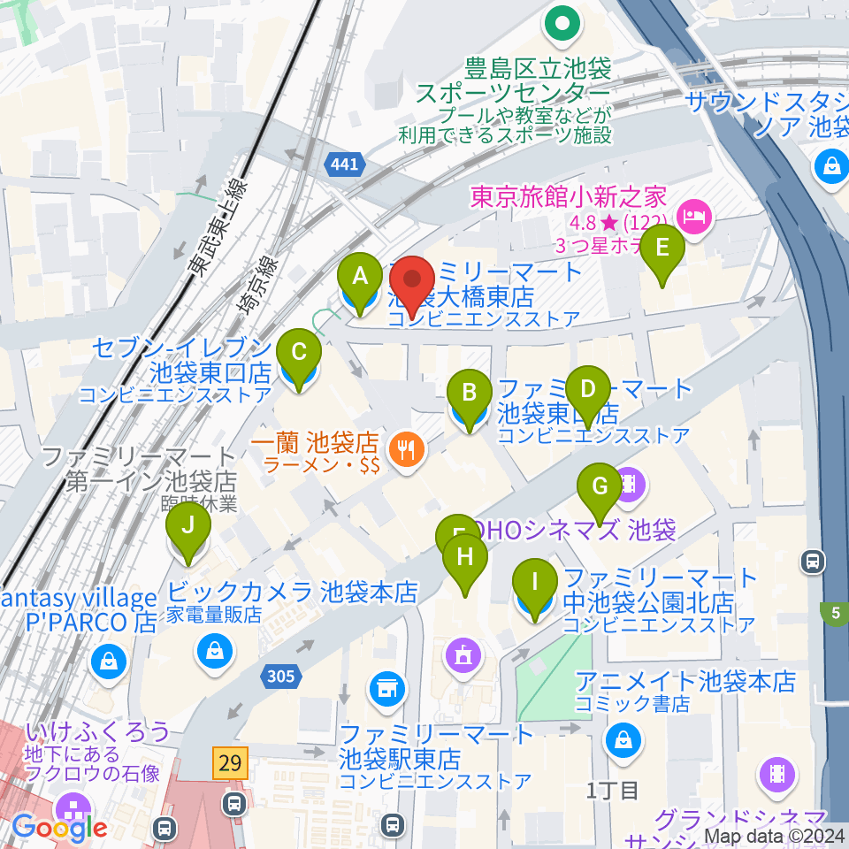 池袋ミスマッチ周辺のコンビニエンスストア一覧地図