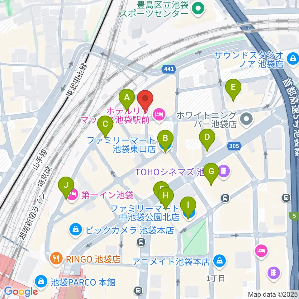 池袋ミスマッチ周辺のコンビニエンスストア一覧地図