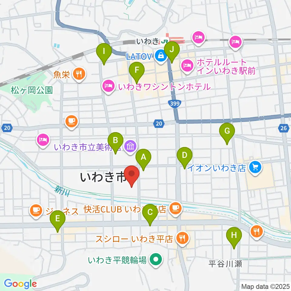 いわき芸術文化交流館アリオス周辺のコンビニエンスストア一覧地図