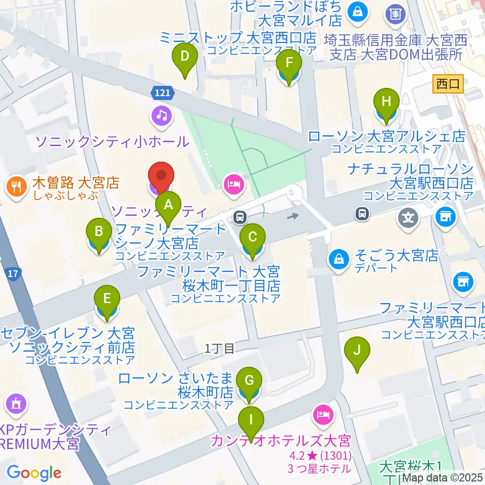 大宮ソニックシティホール周辺のコンビニエンスストア一覧地図