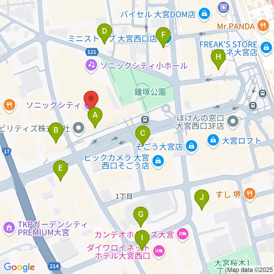 大宮ソニックシティホール周辺のコンビニエンスストア一覧地図