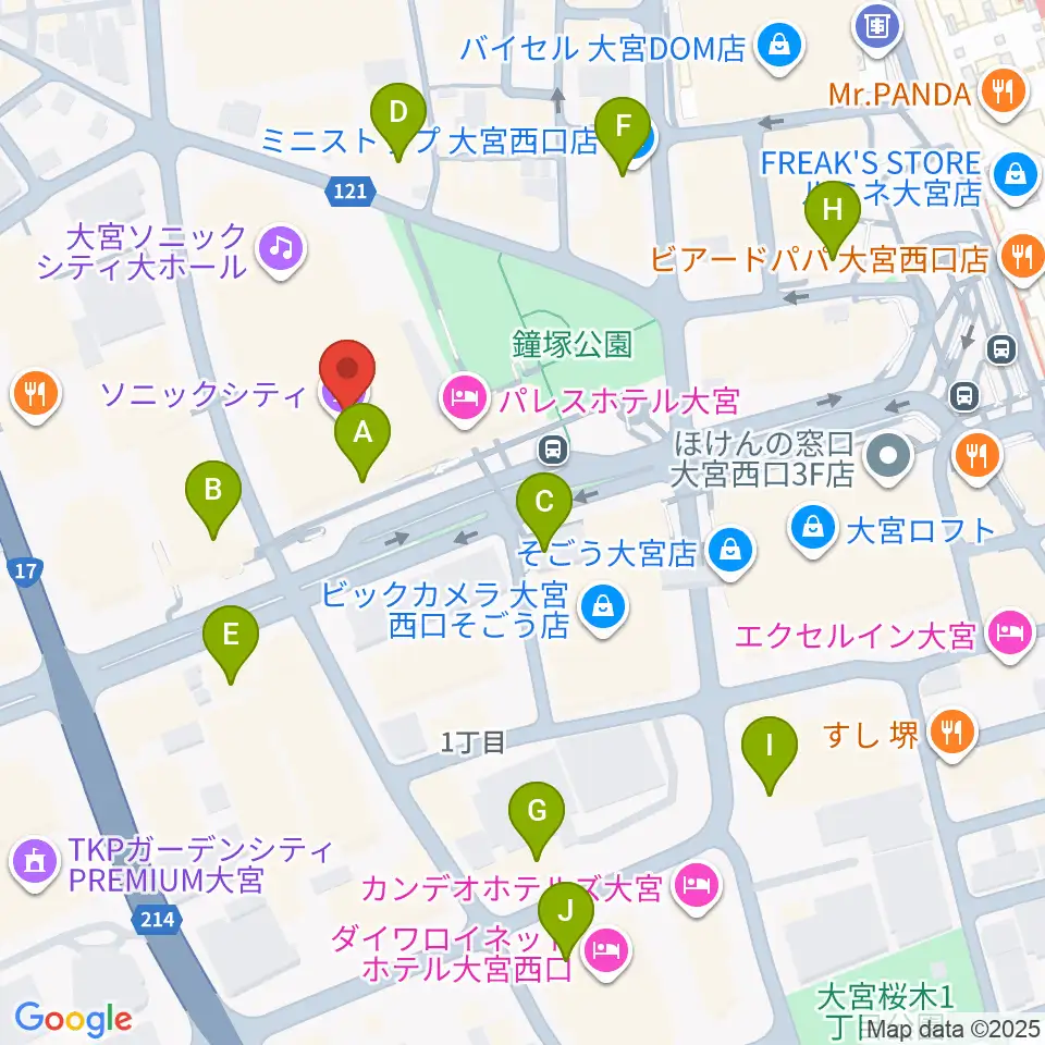 大宮ソニックシティホール周辺のコンビニエンスストア一覧地図