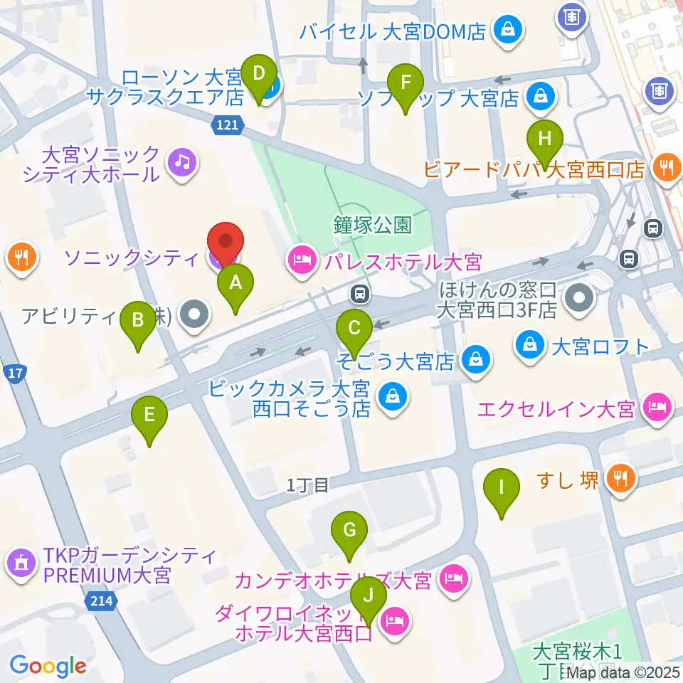 大宮ソニックシティホール周辺のコンビニエンスストア一覧地図