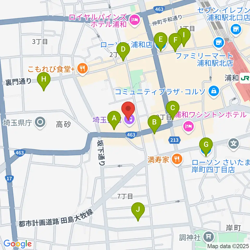 埼玉会館周辺のコンビニエンスストア一覧地図
