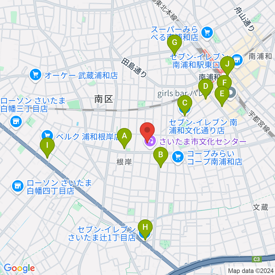 さいたま市文化センター周辺のコンビニエンスストア一覧地図