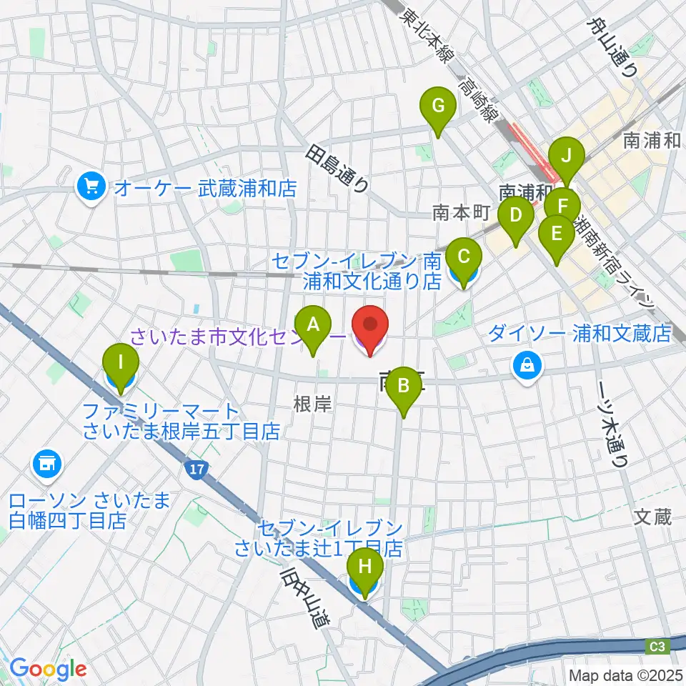 さいたま市文化センター周辺のコンビニエンスストア一覧地図