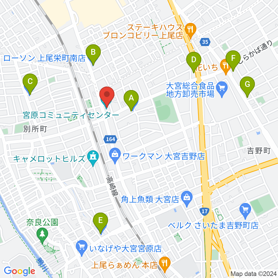 宮原コミュニティセンター 周辺のコンビニエンスストア一覧地図