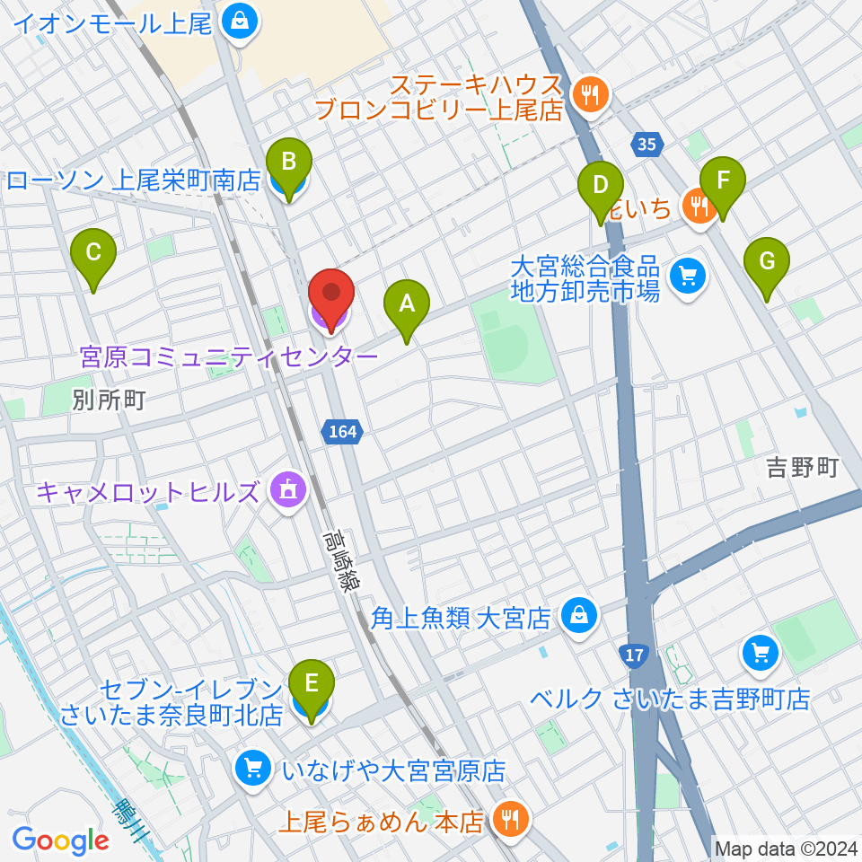 宮原コミュニティセンター 周辺のコンビニエンスストア一覧地図