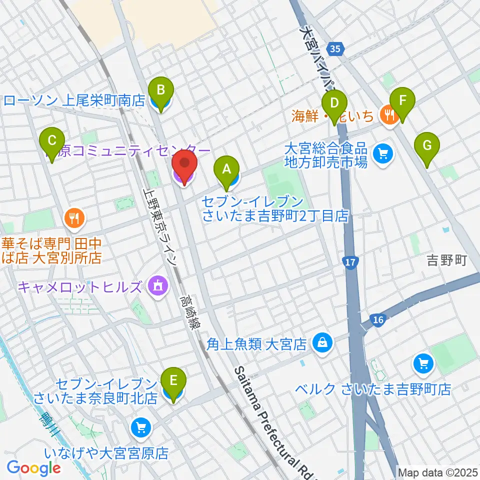 宮原コミュニティセンター 周辺のコンビニエンスストア一覧地図