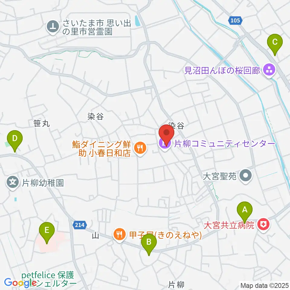 片柳コミュニティセンター 周辺のコンビニエンスストア一覧地図