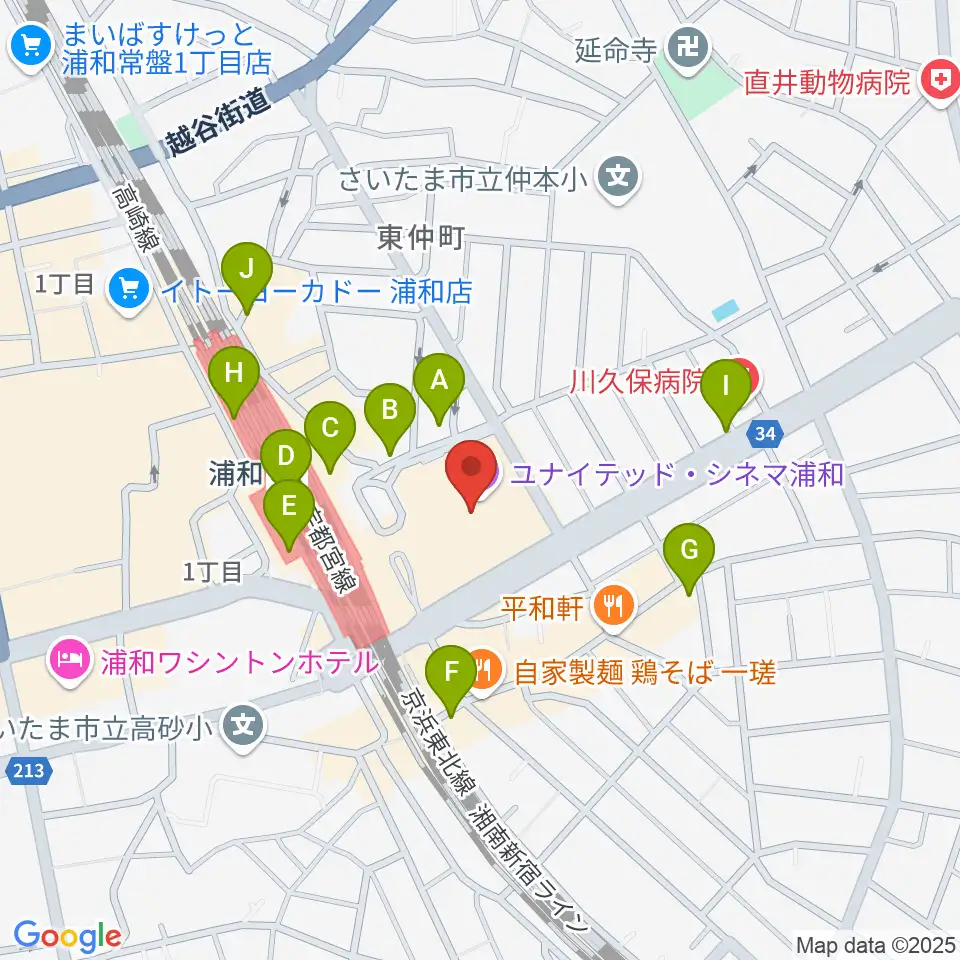 浦和コミュニティセンター周辺のコンビニエンスストア一覧地図