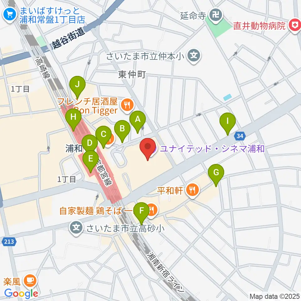 浦和コミュニティセンター周辺のコンビニエンスストア一覧地図