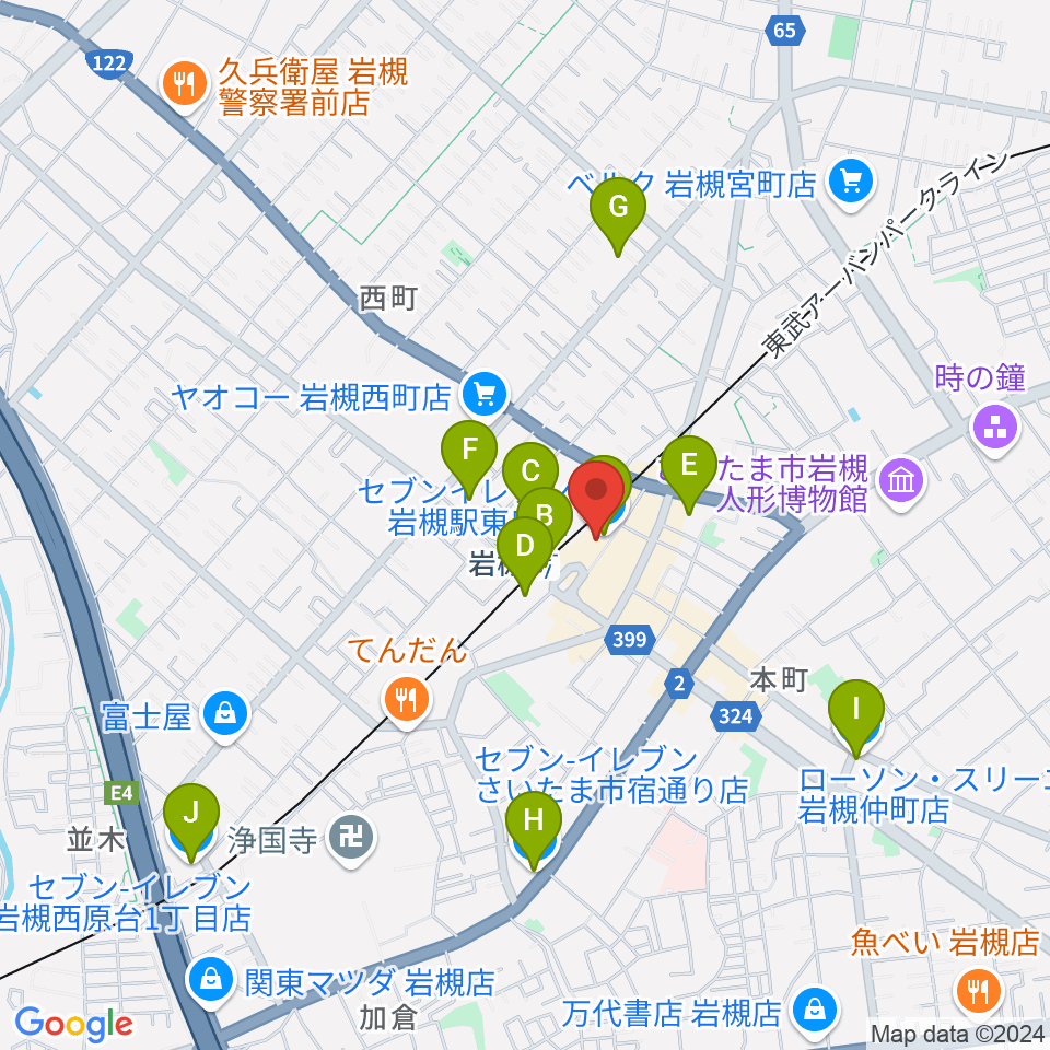 岩槻駅東口コミュニティセンター周辺のコンビニエンスストア一覧地図