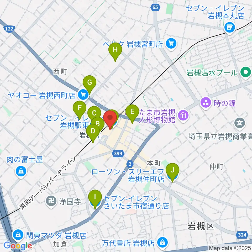 岩槻駅東口コミュニティセンター周辺のコンビニエンスストア一覧地図