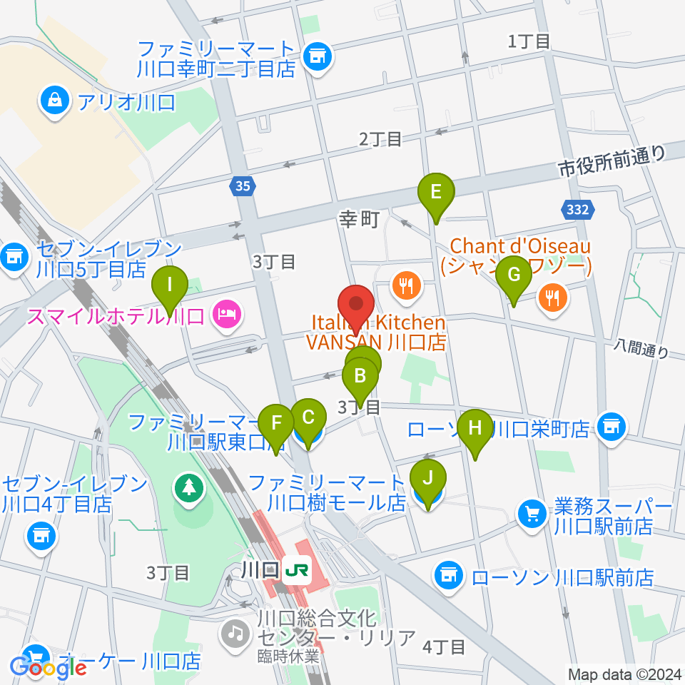 川口キャバリーノ周辺のコンビニエンスストア一覧地図