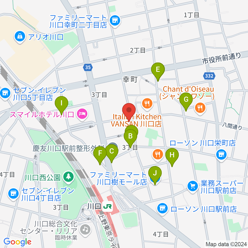 川口キャバリーノ周辺のコンビニエンスストア一覧地図