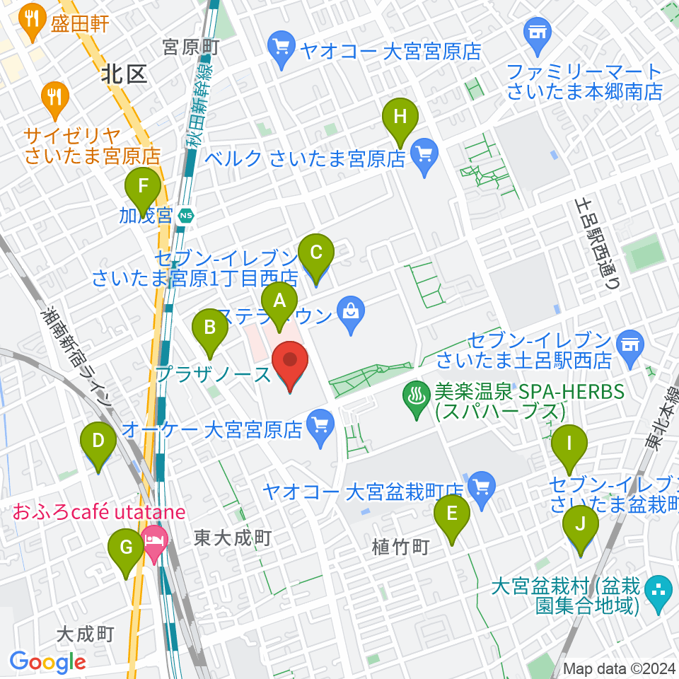 さいたま市プラザノース周辺のコンビニエンスストア一覧地図