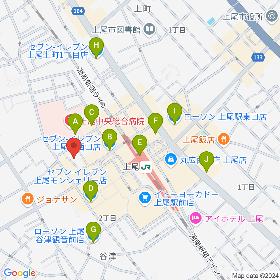 上尾エリントン周辺のコンビニエンスストア一覧地図