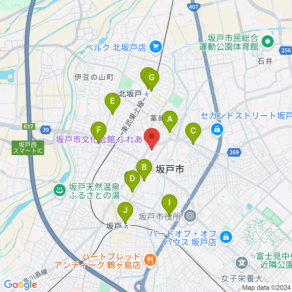 坂戸市文化会館ふれあ周辺のコンビニエンスストア一覧地図