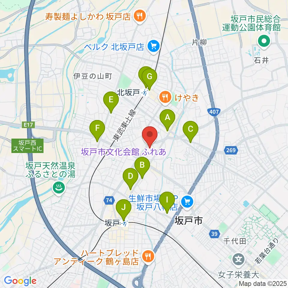 坂戸市文化会館ふれあ周辺のコンビニエンスストア一覧地図