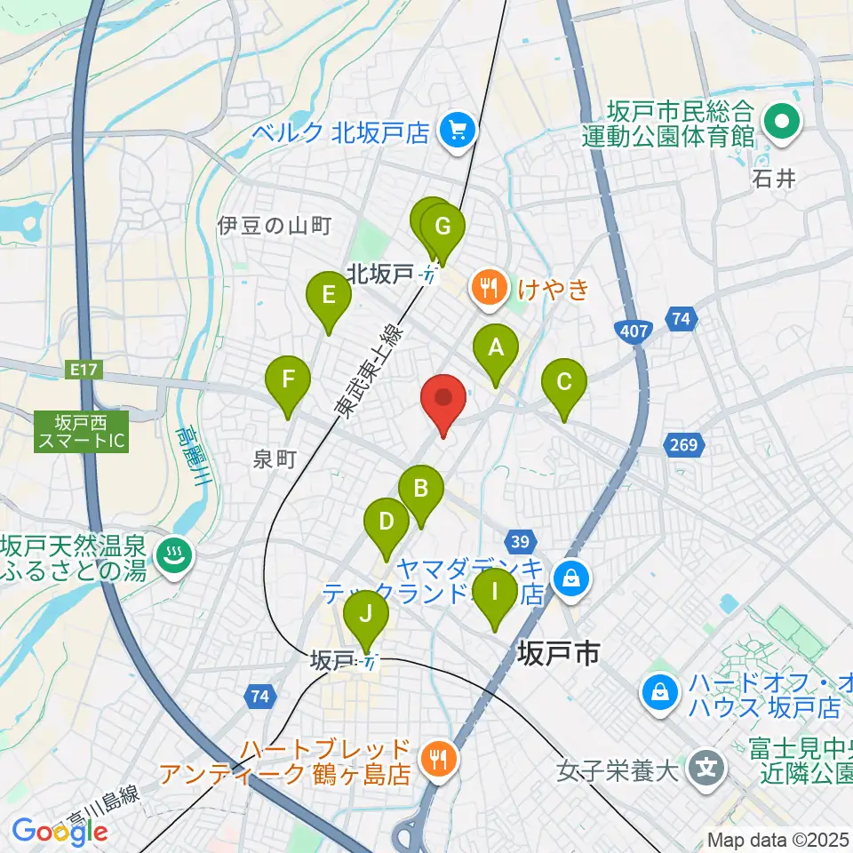 坂戸市文化会館ふれあ周辺のコンビニエンスストア一覧地図