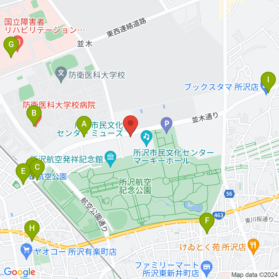 所沢市民文化センターミューズ周辺のコンビニエンスストア一覧地図