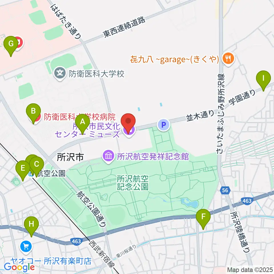 所沢市民文化センターミューズ周辺のコンビニエンスストア一覧地図