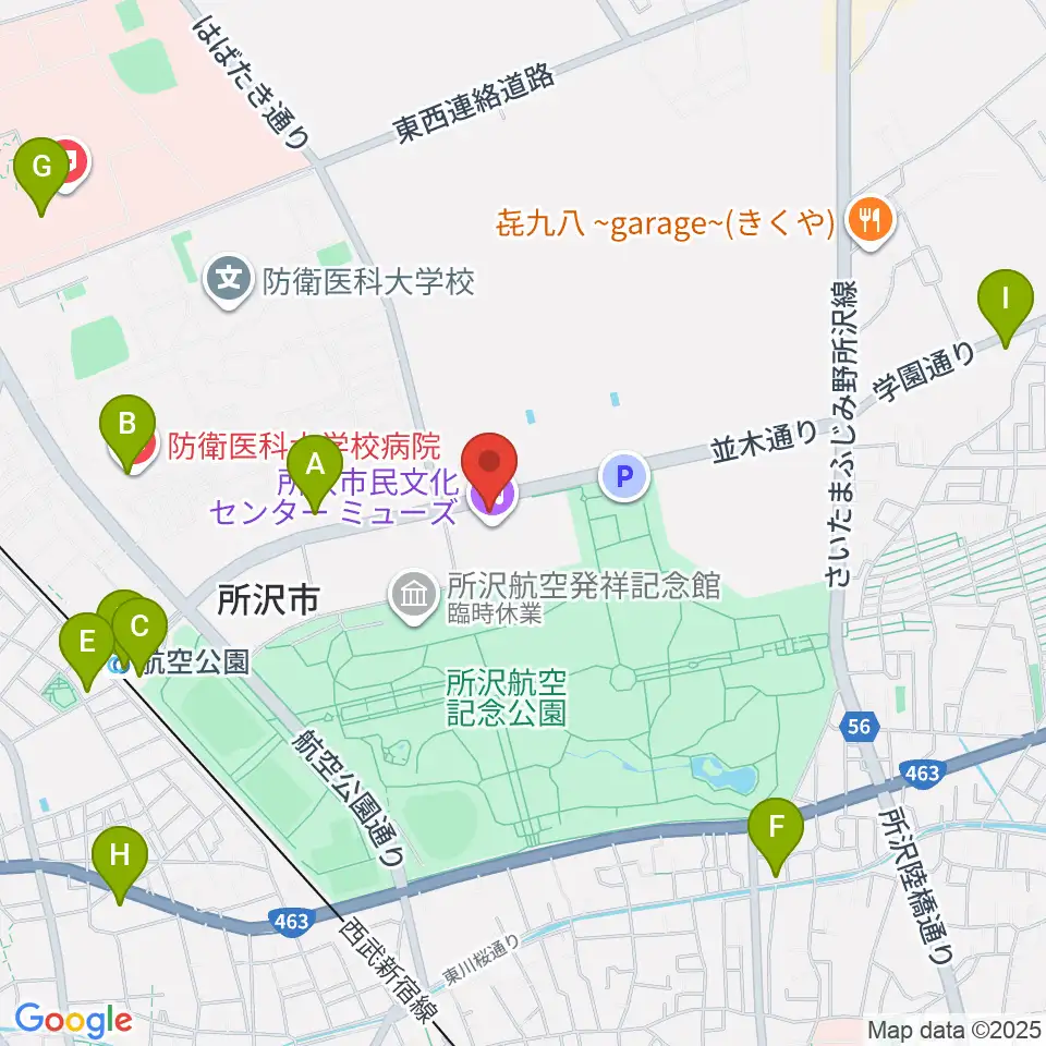所沢市民文化センターミューズ周辺のコンビニエンスストア一覧地図