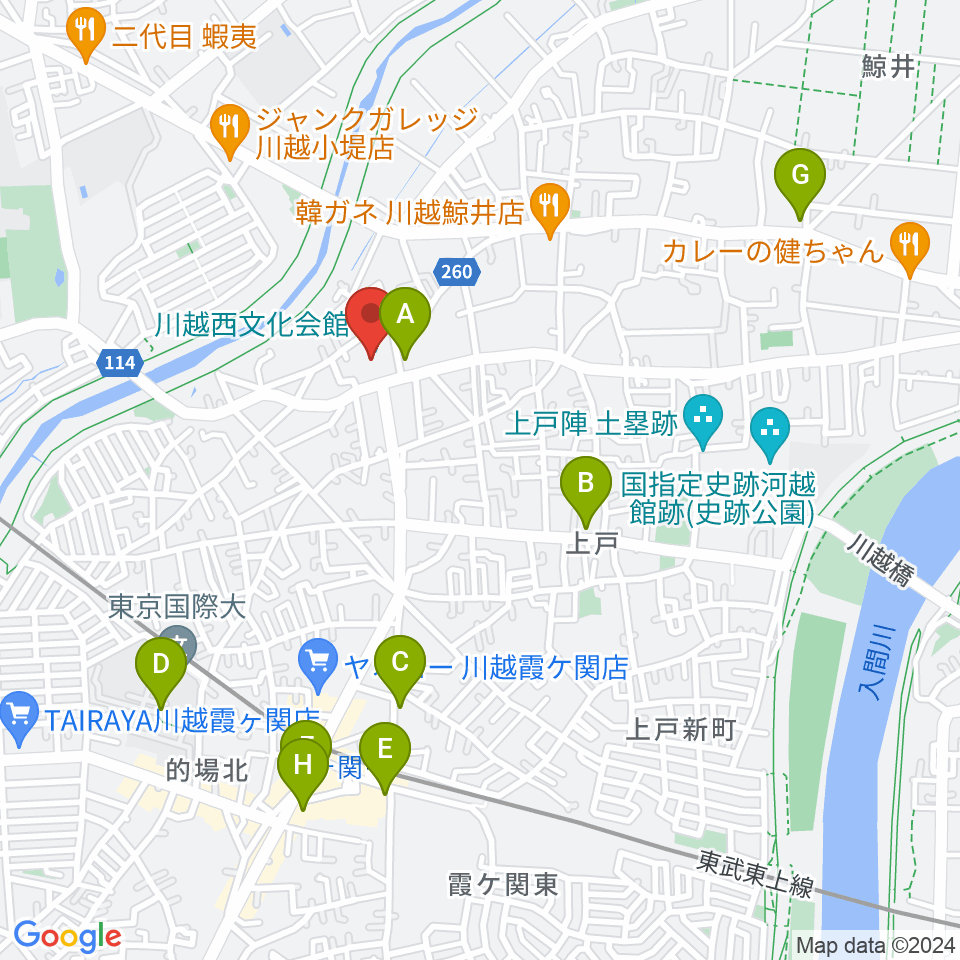 川越西文化会館（メルト）周辺のコンビニエンスストア一覧地図