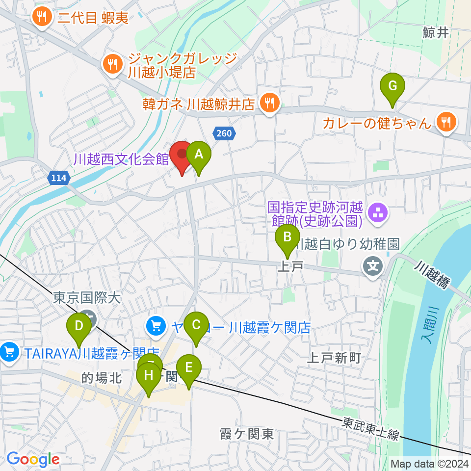 川越西文化会館（メルト）周辺のコンビニエンスストア一覧地図