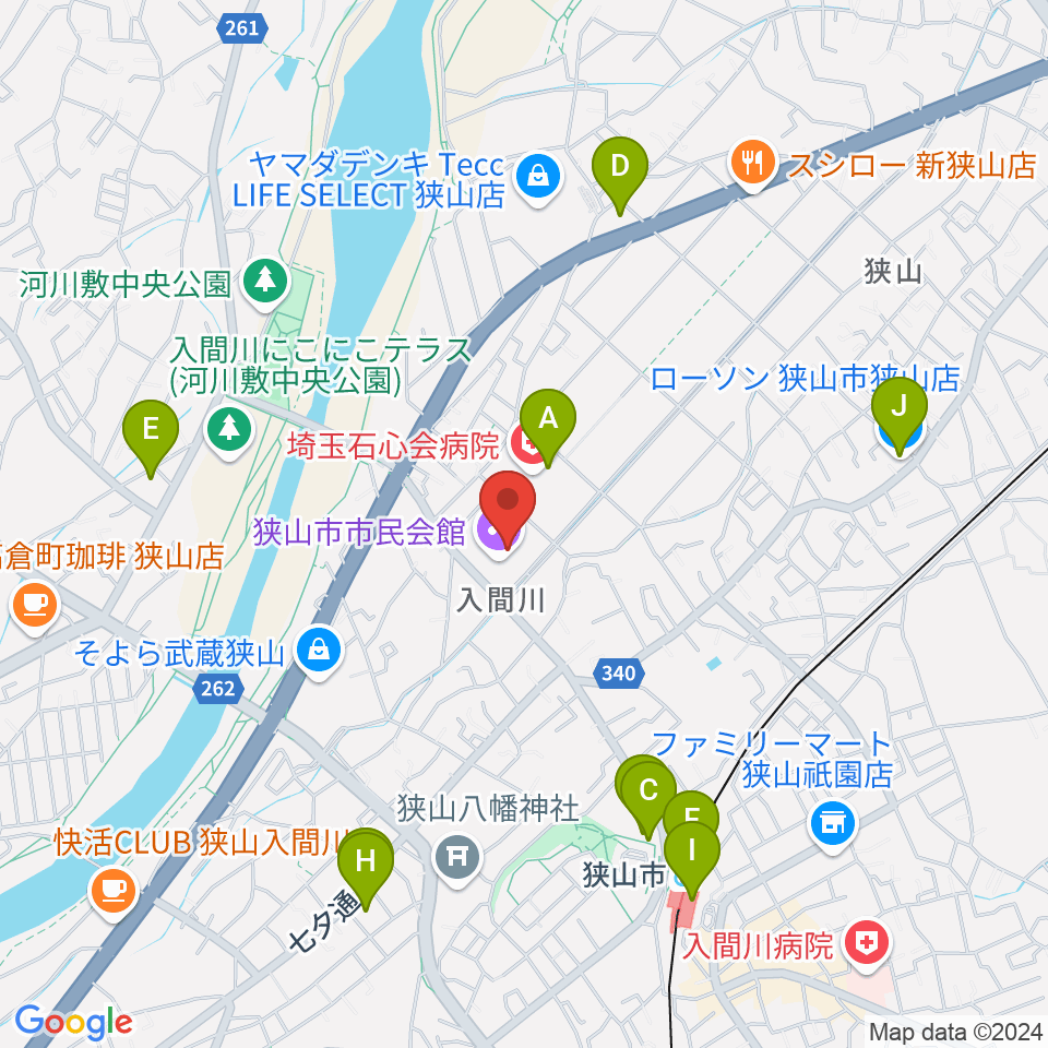 狭山市市民会館周辺のコンビニエンスストア一覧地図