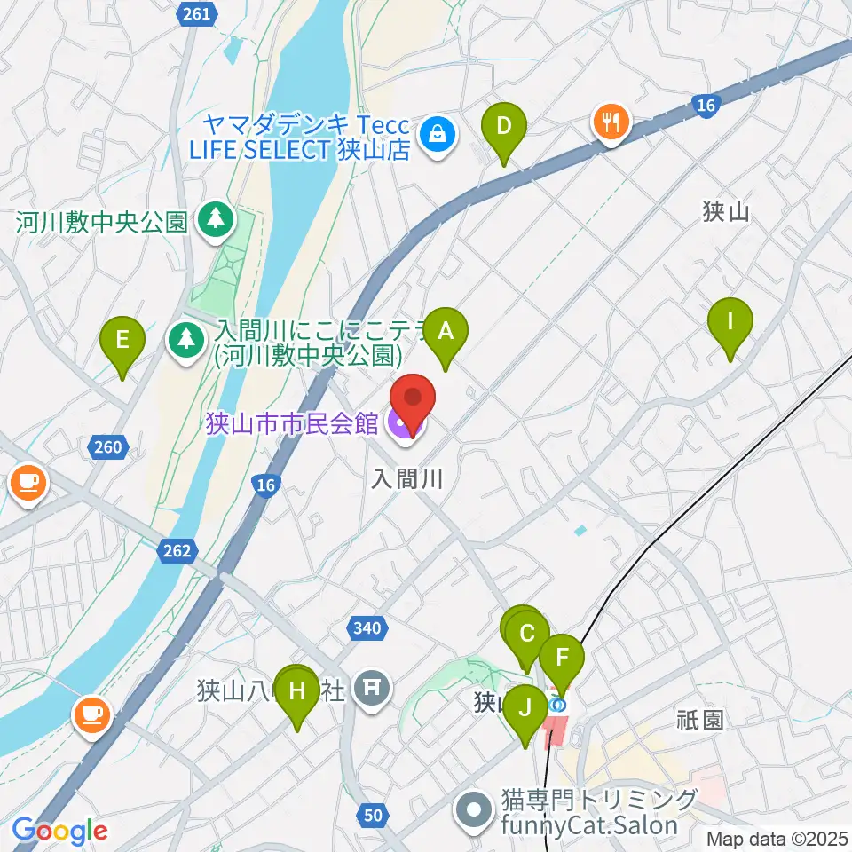 狭山市市民会館周辺のコンビニエンスストア一覧地図