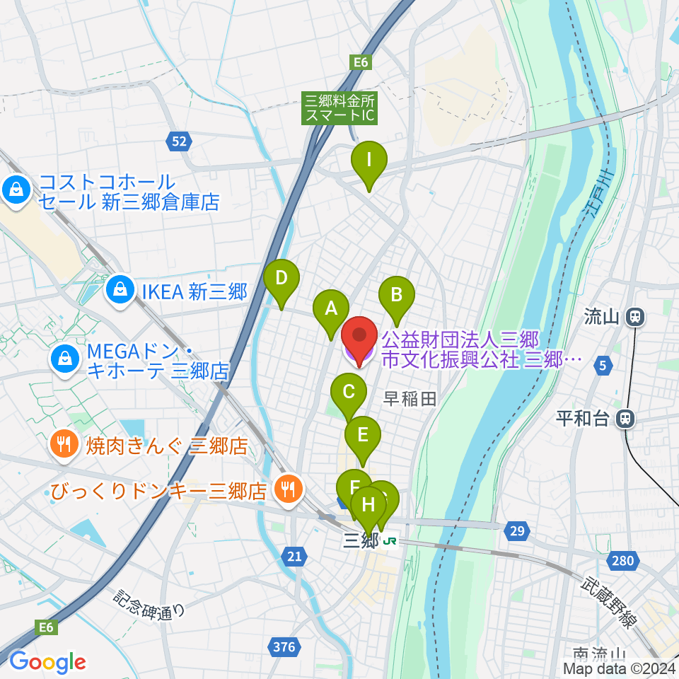 三郷市文化会館周辺のコンビニエンスストア一覧地図