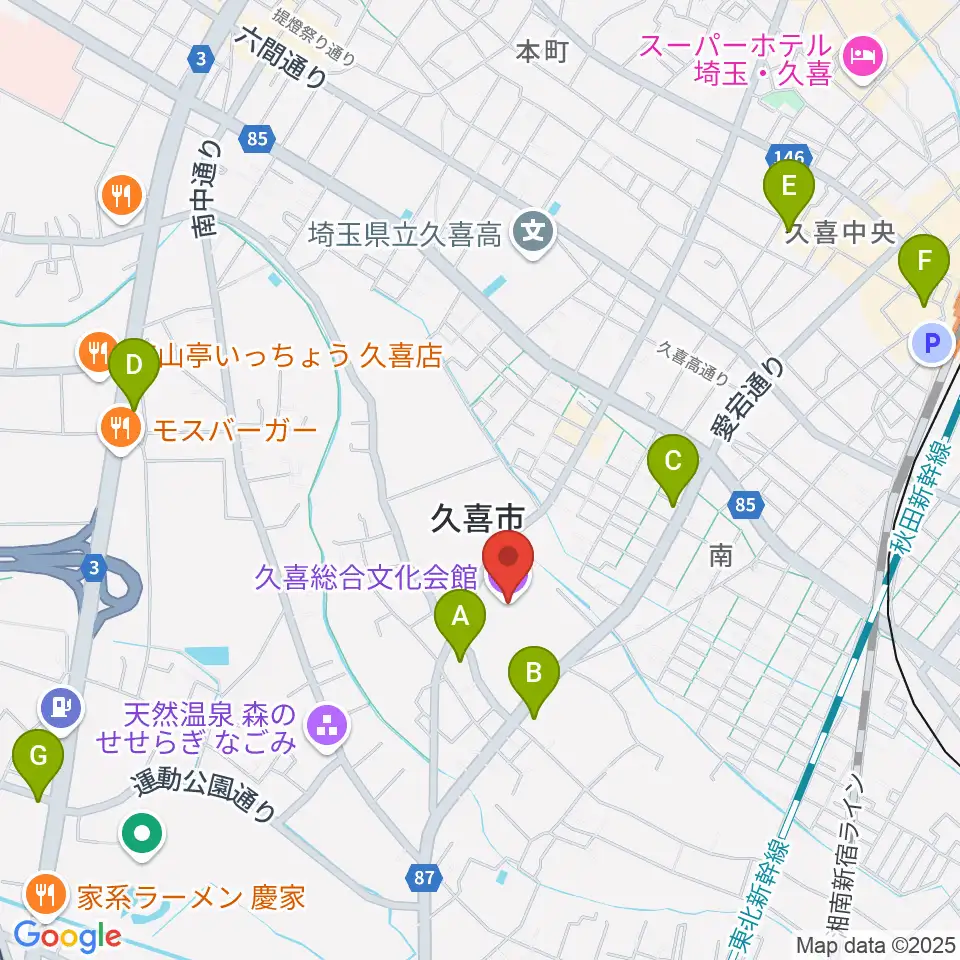久喜総合文化会館周辺のコンビニエンスストア一覧地図