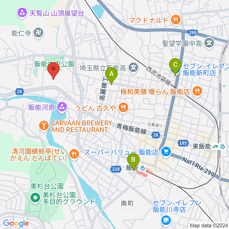 飯能市市民会館周辺のコンビニエンスストア一覧地図