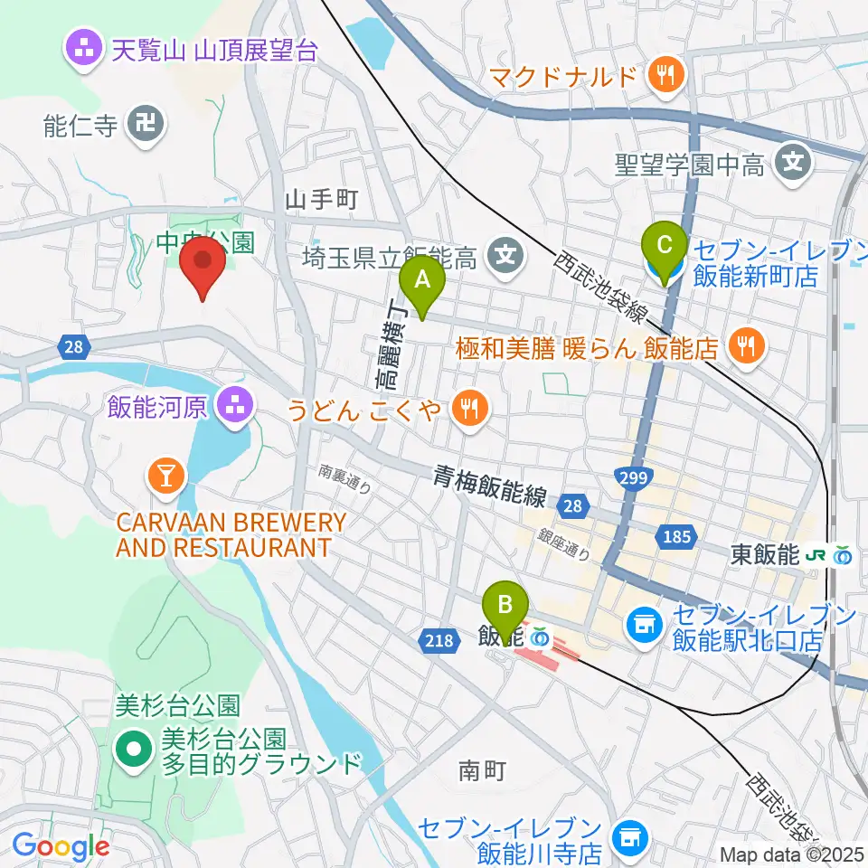 飯能市市民会館周辺のコンビニエンスストア一覧地図