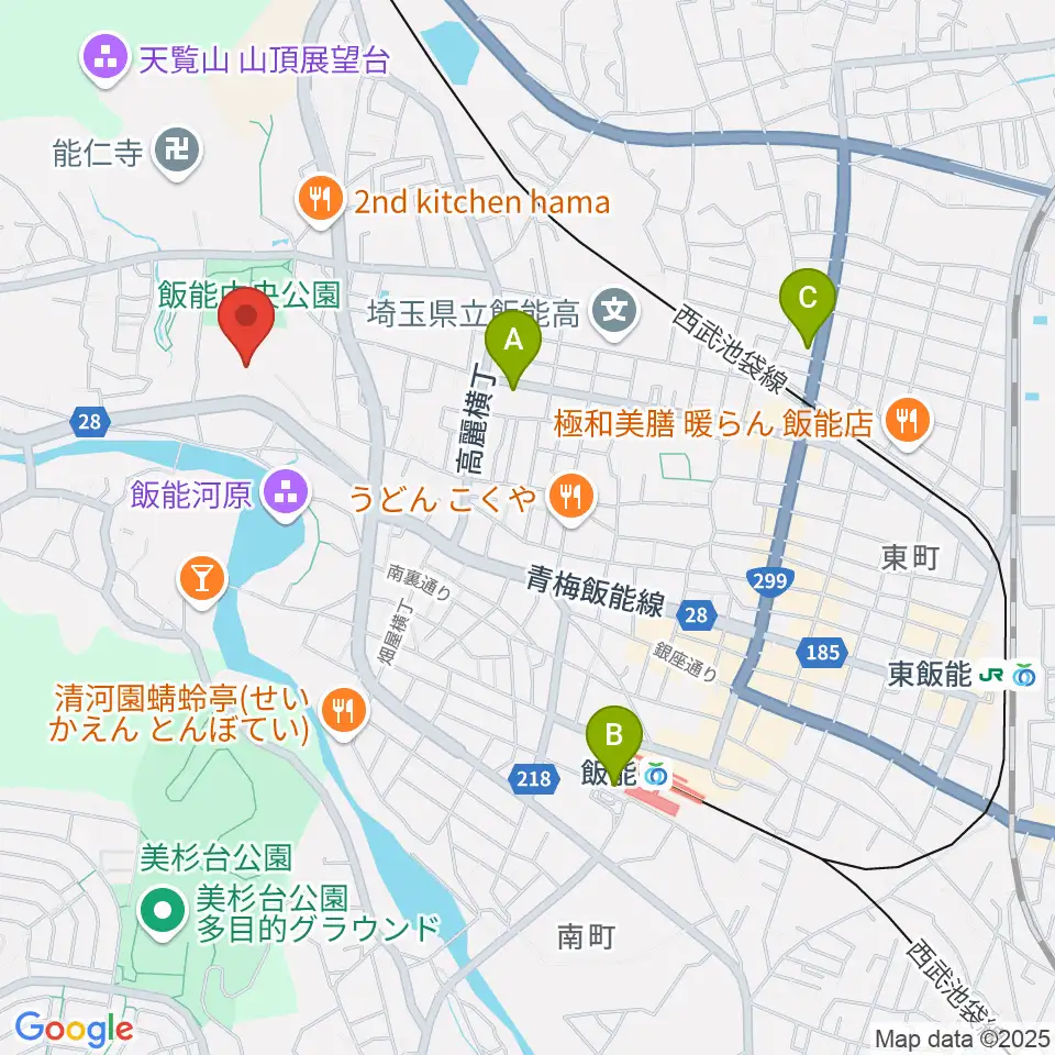 飯能市市民会館周辺のコンビニエンスストア一覧地図