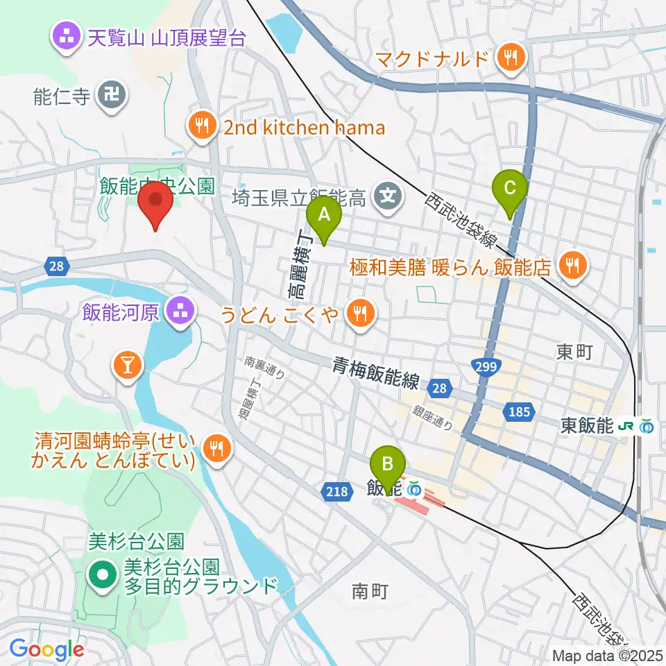 飯能市市民会館周辺のコンビニエンスストア一覧地図