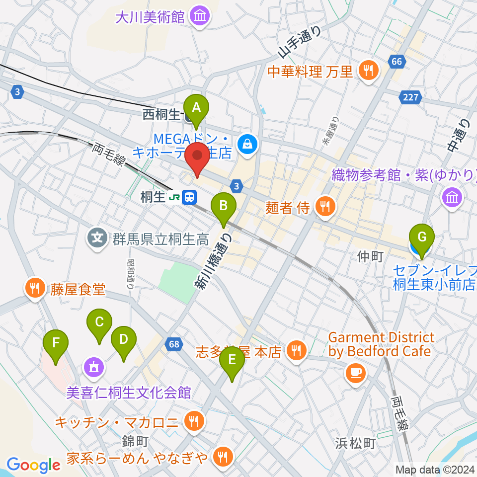 桐生VAROCK周辺のコンビニエンスストア一覧地図