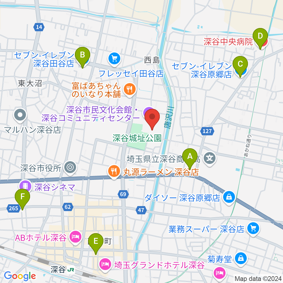 深谷市民文化会館周辺のコンビニエンスストア一覧地図