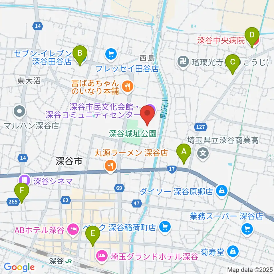 深谷市民文化会館周辺のコンビニエンスストア一覧地図