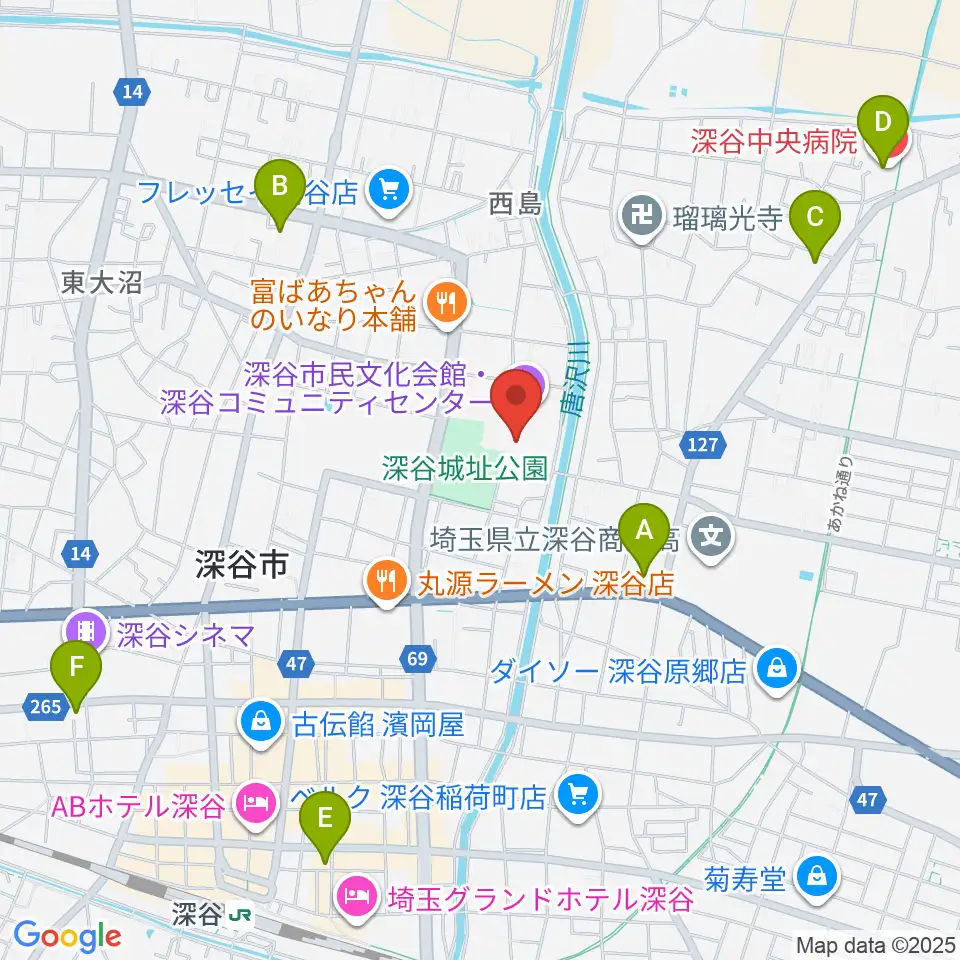 深谷市民文化会館周辺のコンビニエンスストア一覧地図