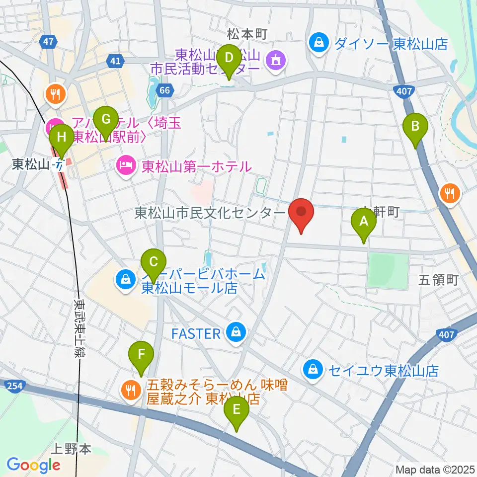 東松山市民文化センター周辺のコンビニエンスストア一覧地図