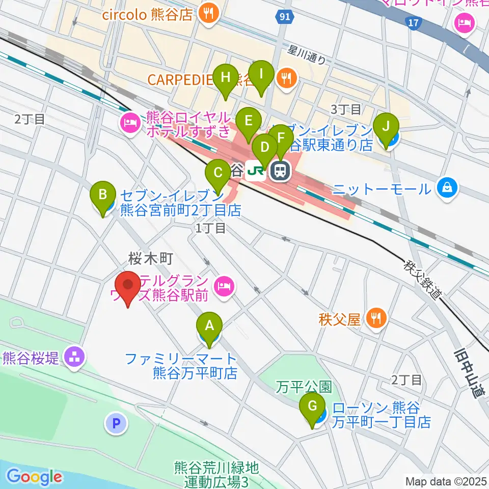 熊谷市立文化センター文化会館周辺のコンビニエンスストア一覧地図