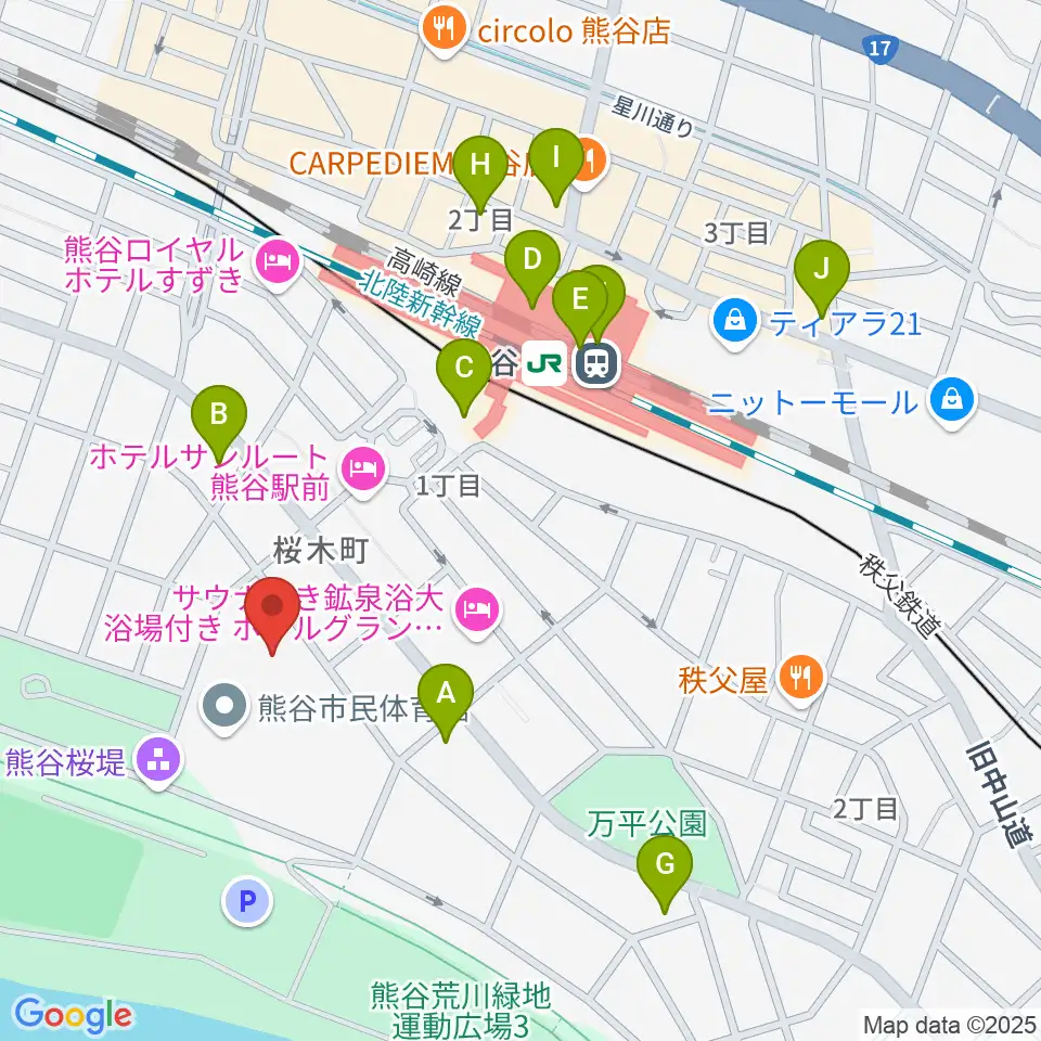 熊谷市立文化センター文化会館周辺のコンビニエンスストア一覧地図