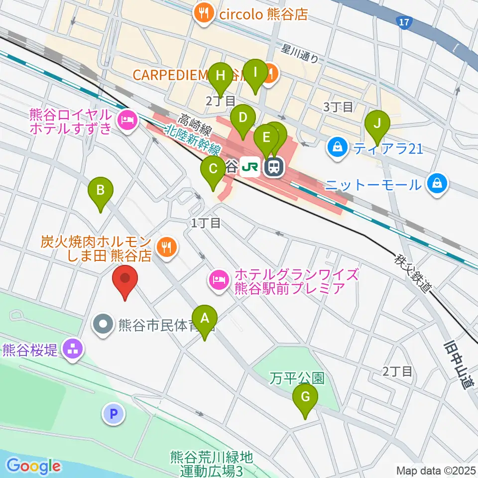 熊谷市立文化センター文化会館周辺のコンビニエンスストア一覧地図