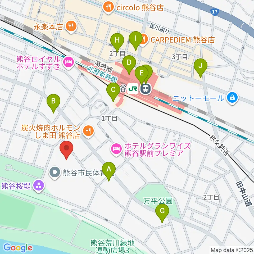 熊谷市立文化センター文化会館周辺のコンビニエンスストア一覧地図