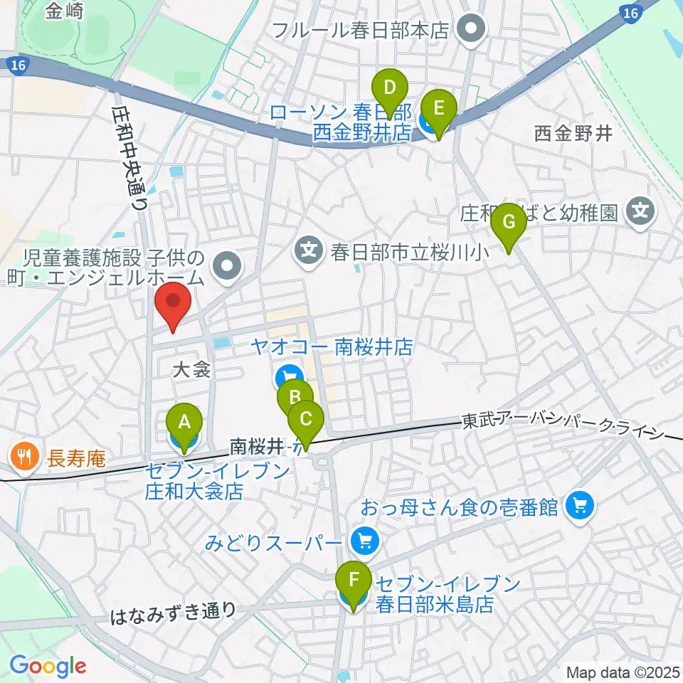 庄和地区公民館周辺のコンビニエンスストア一覧地図