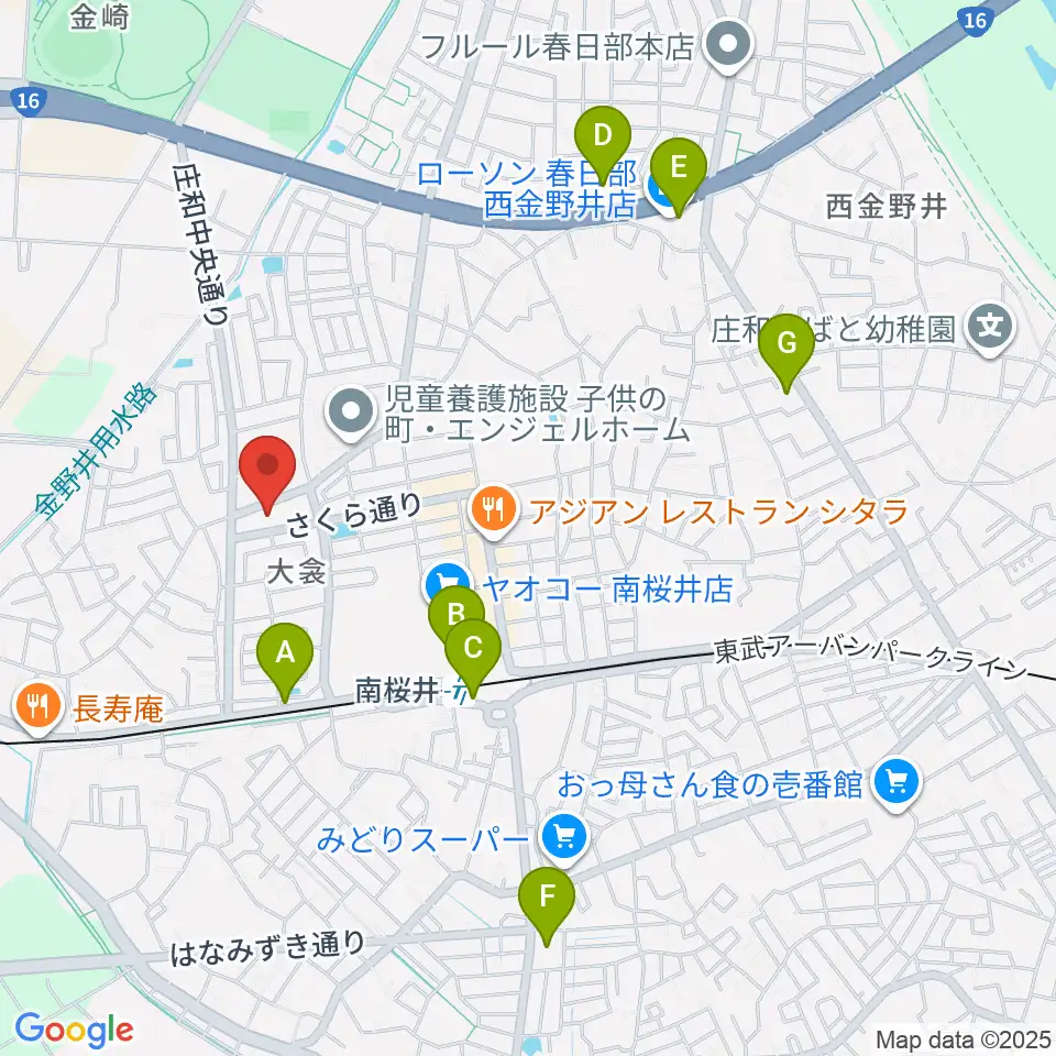 庄和地区公民館周辺のコンビニエンスストア一覧地図