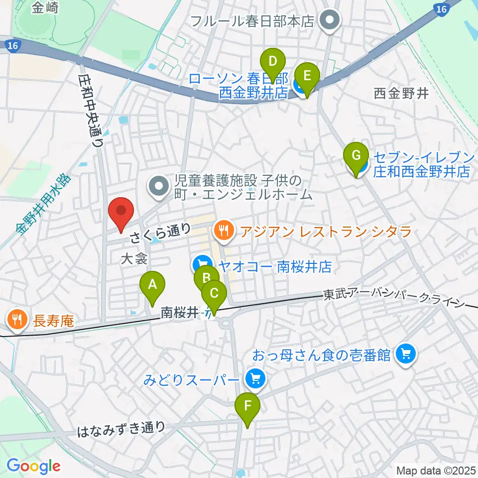 庄和地区公民館周辺のコンビニエンスストア一覧地図